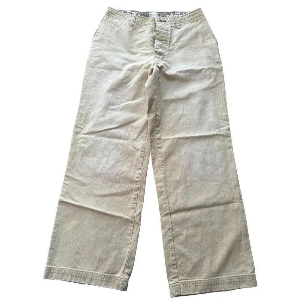 Hollister Co Mens Wide Leg Chino Pants Khaki Tan Button Fly Size‎ 30 Z1